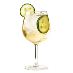 Cucumber-Infused Sparkling Drink in a Wine Glass