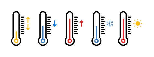 Collection of warm and cool temperature icon isolated on a white background. Set of temperature icon