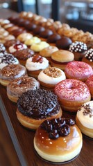 Assorted Colorful Donuts On Wooden Display