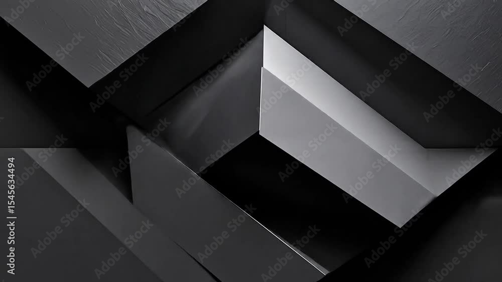 Poster abstract 3d geometric shapes with shadow and light in dark grey background