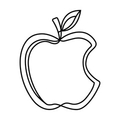 Outline Vector Illustration of an Apple with a Bite Taken Out on a White Background for Simple Designs
