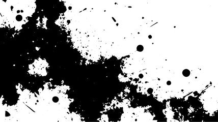 Grunge Black Ink Splatter Texture on White Background, Abstract Paint Splash Design