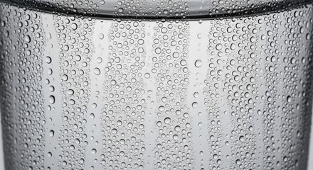 Condensation droplets clinging to the cold glass surface, creating a textured pattern.