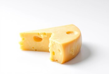 A wedge of creamy, yellow cheese, isolated on white,  gouda,  white background