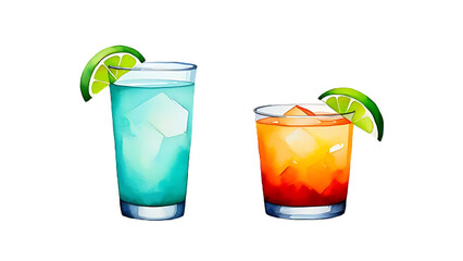 Refreshing Teal and Orange Cocktails with Lime Garnish
