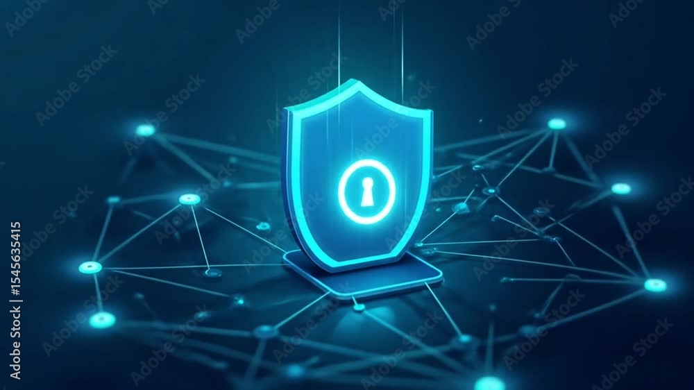 Poster digital security shield protecting network connectivity and data encryption concept