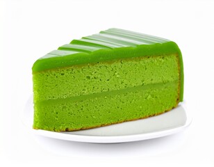 A vibrant green cake slice rests on a plate inviting a sweet indulgence.