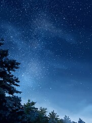 Seamless pattern of an elegant starry night illustration showing a cloudless sky and shimmering constellations in rich deep blue gradients