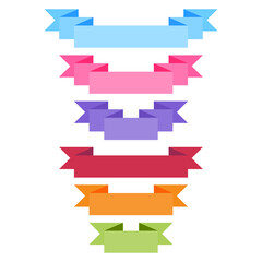 Colorful flat ribbon banners with 3D style set