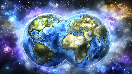Two earth globes in space illustration