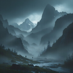 mountain landscape with fog