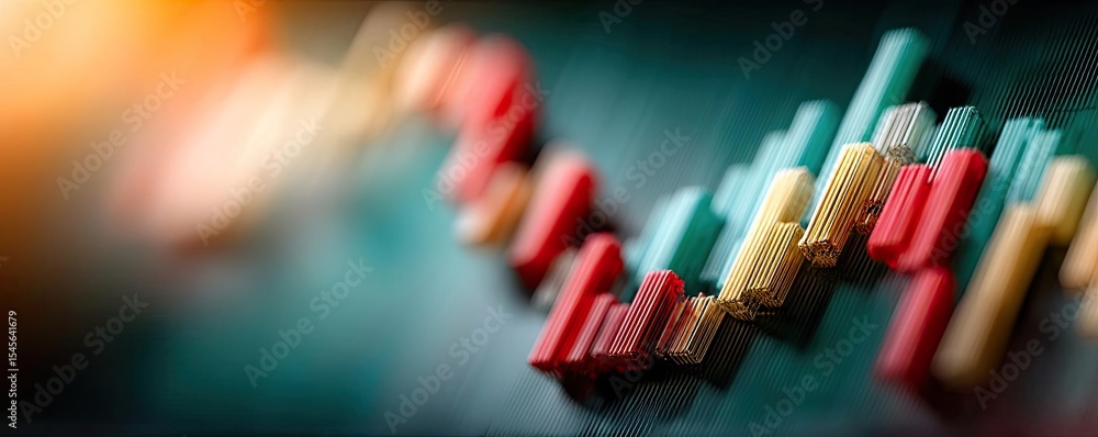 Poster resistance level indicator alert on volume and chart trend concept. close-up view of colorful financ