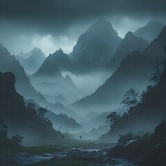 mountains in the rain 