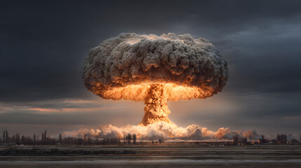 Nuclear explosion of an atom bomb with a mushroom cloud