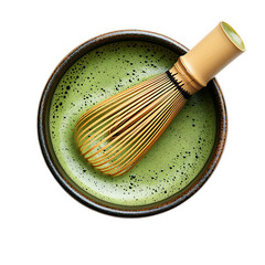 Matcha Tea in a Ceramic Bowl with Bamboo Whisk