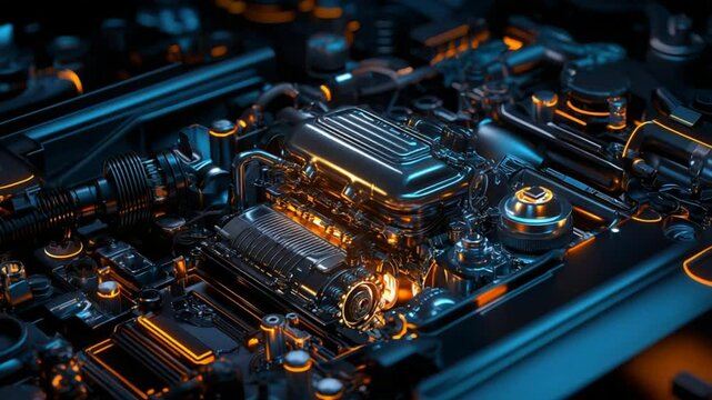 Engine's Intricate Beauty: A Glowing Chrome Heart