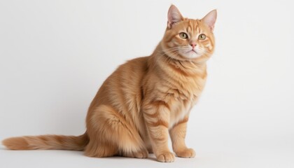 Obraz premium Playful orange cat posing indoors photo session studio environment whimsical viewpoint for pet lovers