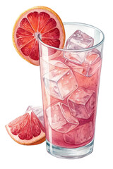 A refreshing grapefruit spritzer, perfect for a warm day. freshness and cool. Transparent background PNG.