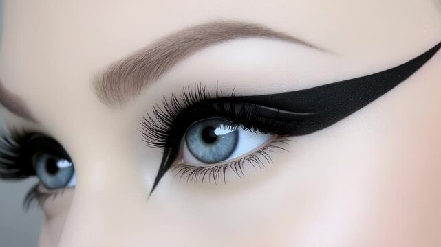 Elegant eye makeup with dramatic eyeliner and long lashes showcasing beauty and artistry stunning