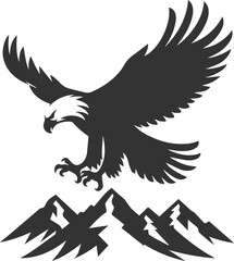 Mountain peak with eagle bird vector drawing silhouette