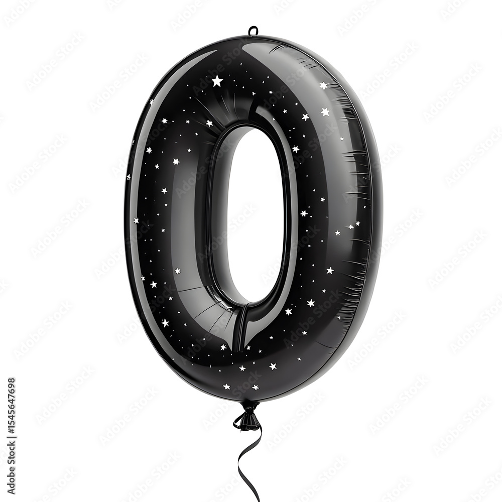 Fototapete a balloon shaped like the number 0, matte black metallic finish with realistic reflections and smoot