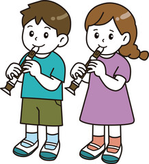 音楽の授業_リコーダー
This is an illustration of a child learning music. A child playing a recorder.