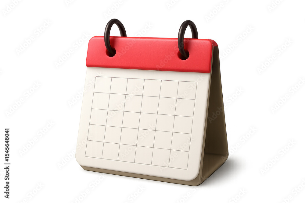 Poster 3d rendering of a blank desktop calendar showing an empty grid, ideal for scheduling and time manage