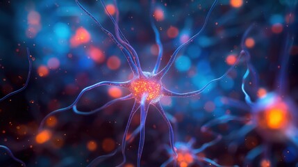 A vibrant neuron glows with life, symbolizing the intricate network of thoughts and the essence of human intelligence.