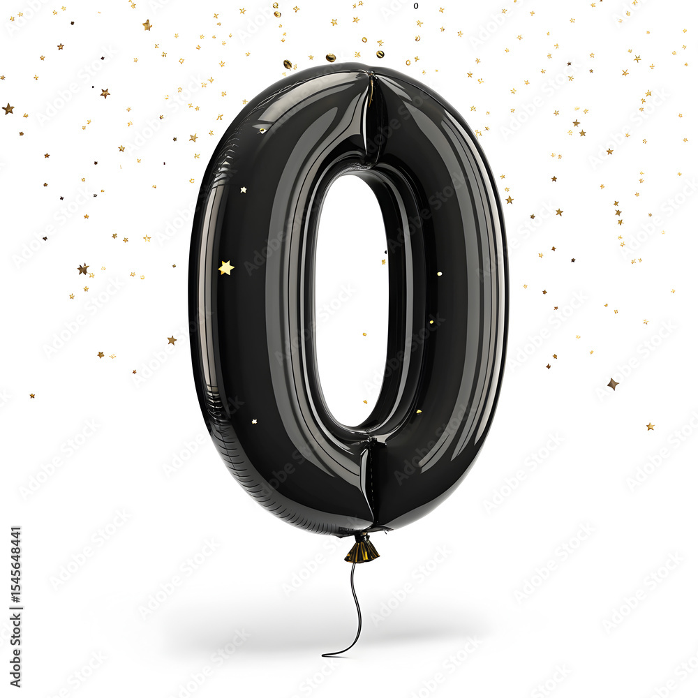 Fototapete a balloon shaped like the number 0, matte black metallic finish with realistic reflections and smoot