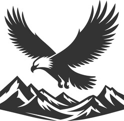 Mountain peak with eagle bird vector drawing silhouette