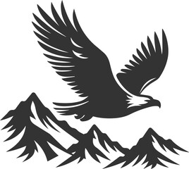 Mountain peak with eagle bird vector drawing silhouette
