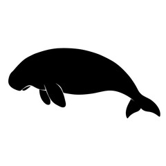 Silhouette of a Dugong Swimming Gracefully