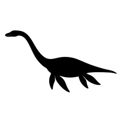 Obraz premium Elasmosaurus Silhouette with Flowing Neck and Fins on White Background