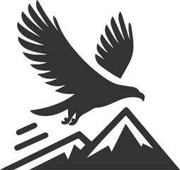 Mountain peak with eagle bird vector drawing silhouette