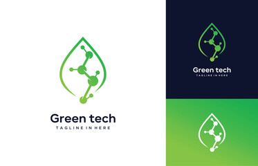 Green tech logo design. leaf with digital data technology design graphic vector illustration