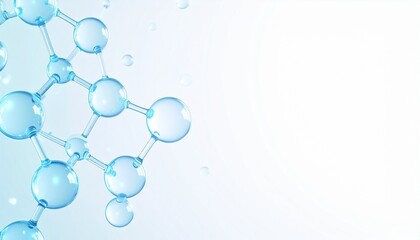 A collection of futuristic beauty science visuals featuring 3D molecules of skincare ingredients such as hyaluronic acid, collagen, and peptides. Includes atom structures and glowing particles.