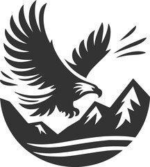 Mountain peak with eagle bird vector drawing silhouette