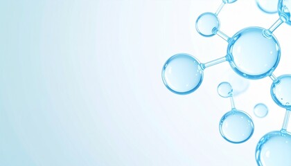 A collection of futuristic beauty science visuals featuring 3D molecules of skincare ingredients such as hyaluronic acid, collagen, and peptides. Includes atom structures and glowing particles.