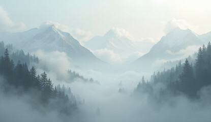 Obraz premium Mountains covered with soft mist