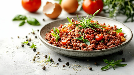 Prepared ground meat dish with herbs