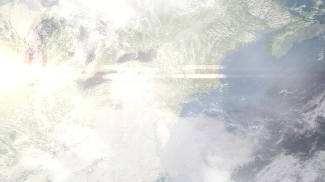 Earth zoom in from space and focus on Scranton, Pennsylvania, USA. Background for travel intro or blog. Satellite view. 3D style Animation. Images from NASA.