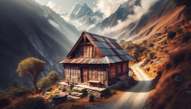 Teahouse on Trek Closed A closed wooden teahouse or trekking lod