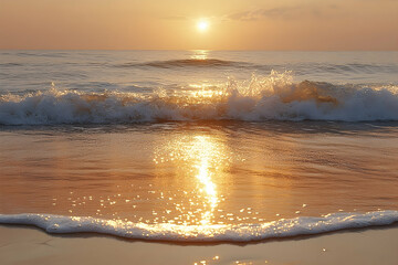 Sunrise over ocean waves on beach