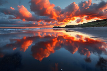 Colorful sunset reflection on ocean