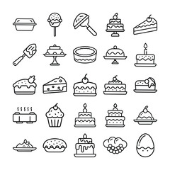 Assorted Dessert Icons Cakes Cupcakes Pies and More in Outline Style