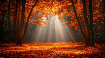 Autumn sunlight in forest
