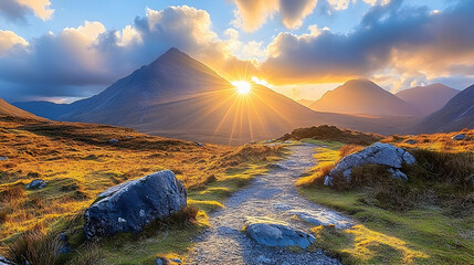 Mountain path at golden hour