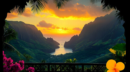 Tropical sunset valley view