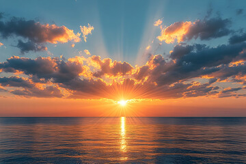 Ocean sunset calm water vibrant sky golden hour light