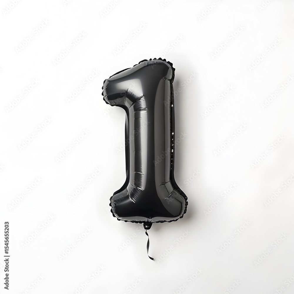 Fototapete a balloon shaped like the number 1,matte black metallic finish with realistic reflections and smooth